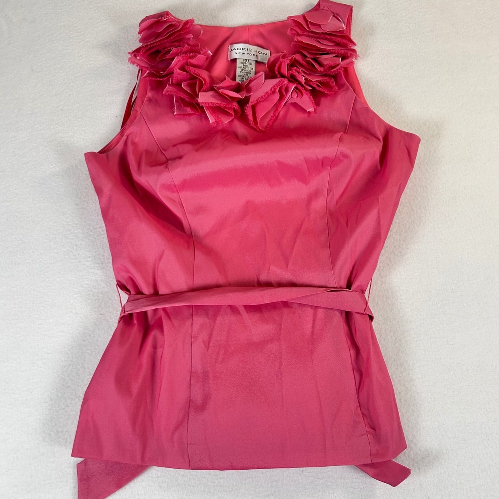 Jackie‎ Jon New York Pink Ruffle Floral Neck Peplum Blouse Sleeveless Size 4
